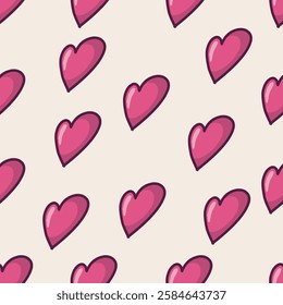 Doodle watercolor hearts seamless repeat vector pattern.