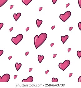 Doodle watercolor hearts seamless repeat vector pattern.