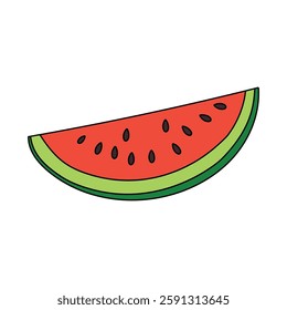 Doodle watermelon clip art, icon, element vector. Watermelon fruit flashcard for kids. Watermelon isolated on white background. Kindergarten and preschool worksheets printable for kids. 