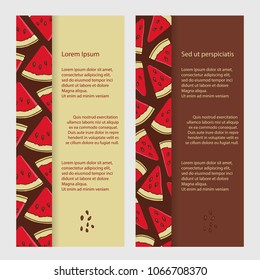 Doodle watermelon flyers template. Bright vector watermelon and seeds banner design