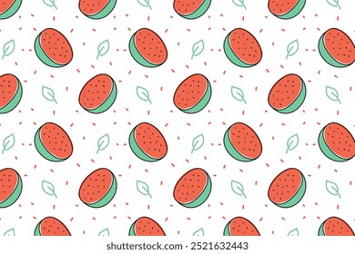 doodle watermelon seamless pattern background. summer fresh fruits seamless pattern with watermelon slices. watermelon slices pattern background. pink watermelon fruits background.