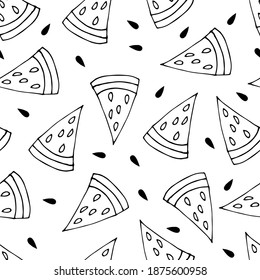 Doodle watermelon seamless pattern. hand drawn of a watermelon background Vector illustration