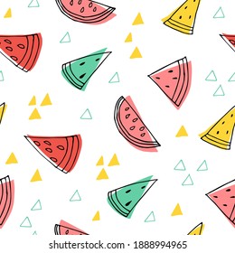 Doodle watermelon seamless pattern. hand drawn of a watermelon background Vector illustration