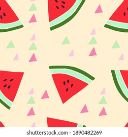 Doodle watermelon seamless pattern. hand drawn of a watermelon background Vector illustration