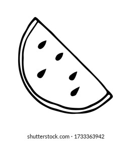 Doodle watermelon slice. Hand drawn illustration in simple cartoon stile for cards, posters, banners and othes design.