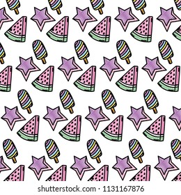 doodle watermelon with star and ice lolly background
