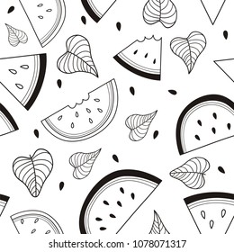 Doodle watermelon vector, seamless pattern for summer