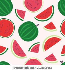 Doodle watermelon. Vector seamless pattern. Hand drawn illustrations.