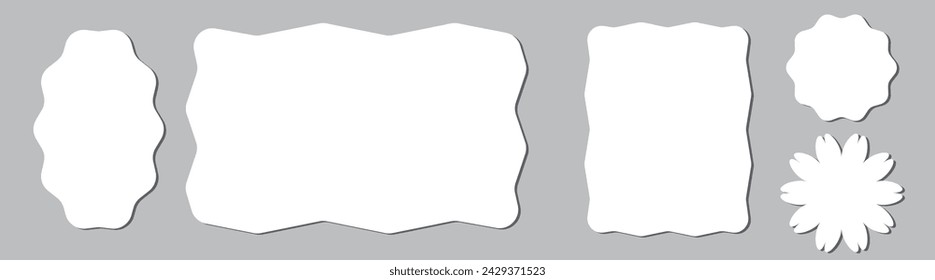  Doodle wave curve edge frame. Hand drawn wavy rectangle borders. Doodle brush drawn square and circle shape frame. Vector illustration isolated on white background.