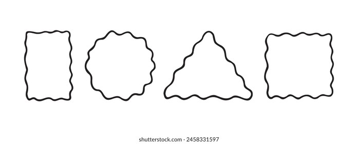 Doodle onda curva borde marco. Pincel dibujado a mano cuadrado, círculo, triángulo. Bordes de rectángulos ondulados. No. Ilustración vectorial