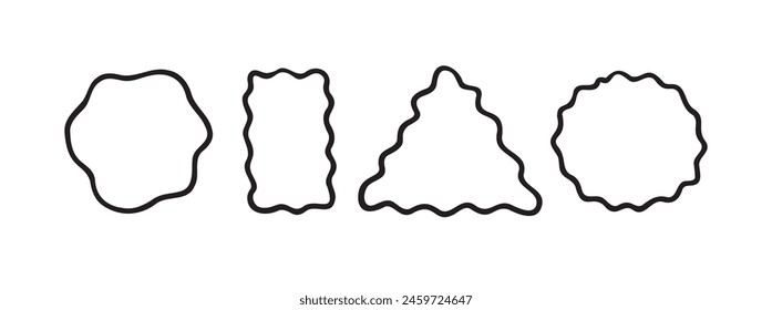 Doodle onda curva borde marco. Pincel dibujado a mano cuadrado, círculo, triángulo. Bordes de rectángulos ondulados. No. Ilustración vectorial