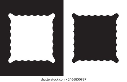 Doodle wave curve edge frame. Hand drawn wavy rectangle borders. Doodle brush drawn square and circle shape frame. isolated on white background.  Vector illustration . EPS 10