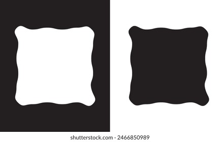 Doodle wave curve edge frame. Hand drawn wavy rectangle borders. Doodle brush drawn square and circle shape frame. isolated on white background.  Vector illustration . EPS 10