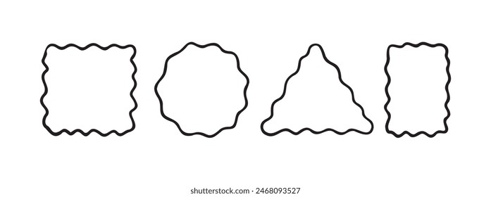 Doodle wave curve edge frame. Brush hand drawn square, circle, triangle. Wavy rectangle borders. . Vector illustration
