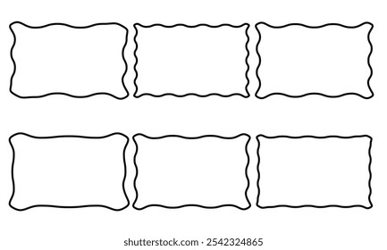 Doodle wave curve edge frame. Hand drawn wavy rectangle borders. Doodle brush drawn square and circle picture frame. Vector illustration isolated on white background