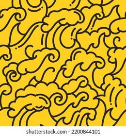 Doodle wave yellow seamless pattern