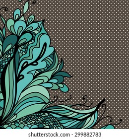 Doodle waves corner frame on polka dots background