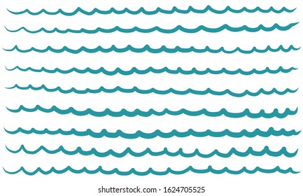 Doodle waves. Hand drawn wavy lines for backdrops with sea, rivers or water texture.