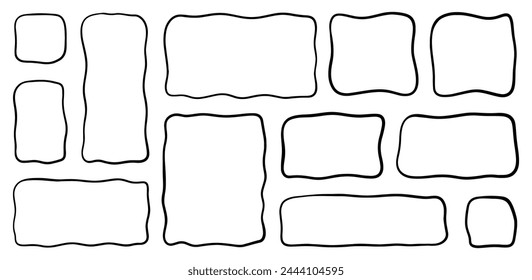 Doodle wavy curve edge frame. Hand drawn wave rectangle borders. isolated on white background