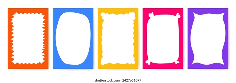 Doodle wavy curve simple Textbox set. Hand drawn multicolored blank rectangle borders. Edge empty text frames isolated on white background for social media story or cards.