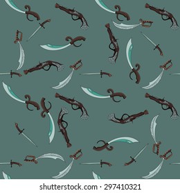 doodle weapons pattern. pistol, cutlass, sword. excellent vector illustration, EPS 10