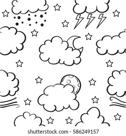 Doodle of weather cloud moon and thunder