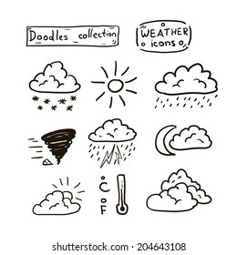 Doodle weather icons collection. Vector eps10.
