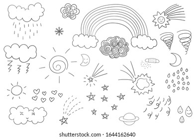 Doodle weather and space design on white background.