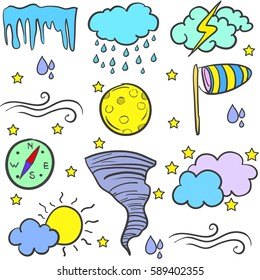 Doodle of weather style with wind cloud sun