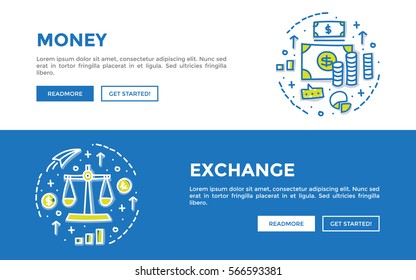 Doodle web banners vector illustration of business. 