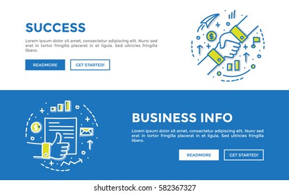 Doodle web banners vector illustration of business. 