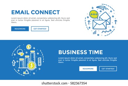 Doodle web banners vector illustration of business. 