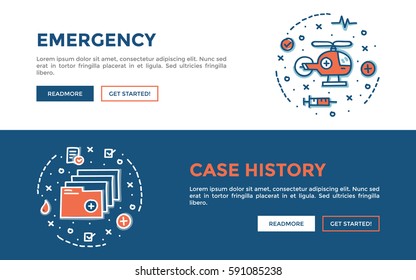 Doodle web banners vector illustration of Medical. 