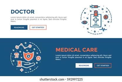 Doodle web banners vector illustration of Medical. 