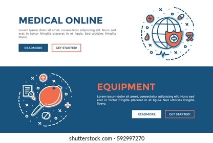 Doodle web banners vector illustration of Medical. 