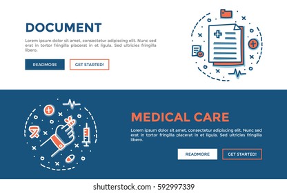 Doodle web banners vector illustration of Medical. 