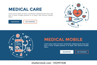 Doodle web banners vector illustration of Medical. 