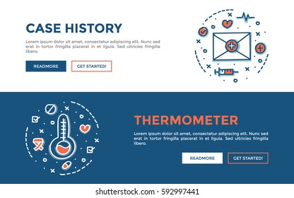 Doodle web banners vector illustration of Medical. 
