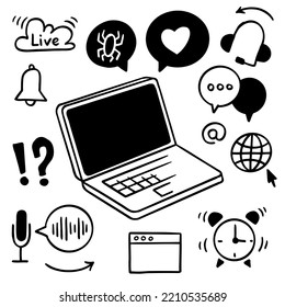 Doodle web icon set. Hand drawn illustration.