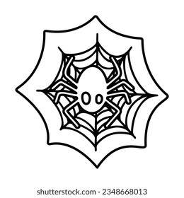 Doodle web and a small spider on a white background.