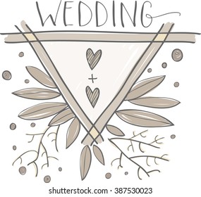 Doodle wedding element in brown shades