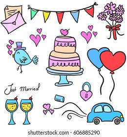 Doodle of wedding element colorful