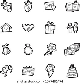 The doodle wedding icon set.