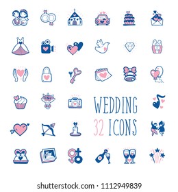 Doodle Wedding Icons Collection. Beautiful icons for wedding invitation.