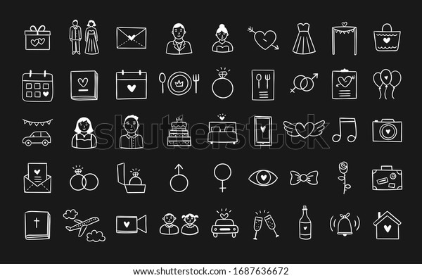 Doodle Wedding Icons Vector Set Hand Stock Vector Royalty Free