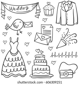 Doodle Of Wedding Object Various