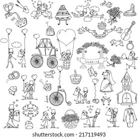 Doodle wedding set for invitation cards design