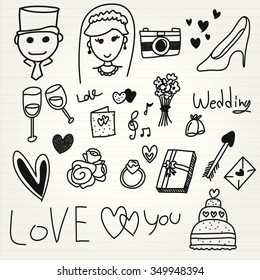 Doodle wedding set for invitation cards