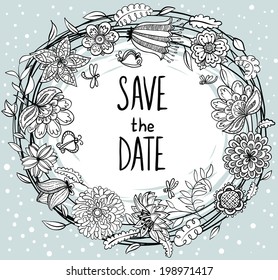 Doodle wedding sketchy floral wreath
