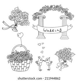 Doodle wedding or valentine set 